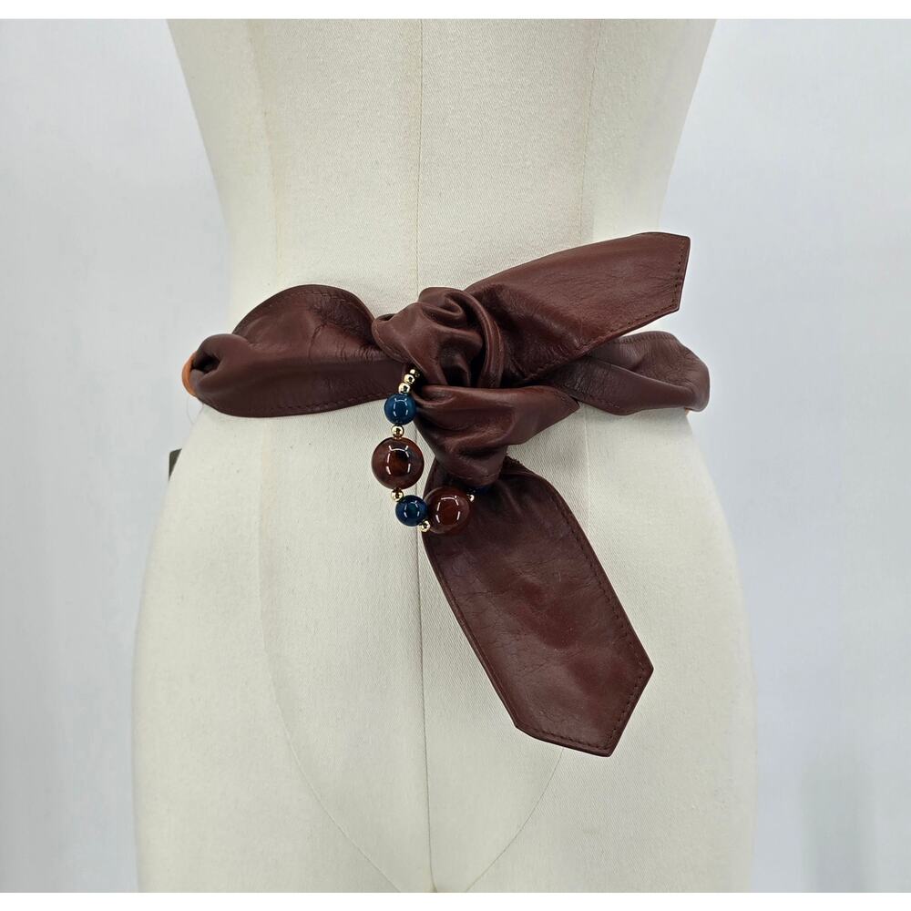 Rhea Vintage 80's Faux Leather & Rope Belt with Beaded Accent